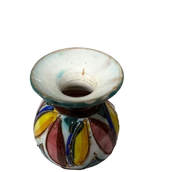 vtg. 3 Miniature Vases made in italy hand throw and painted 3" tall - Picture 5 of 13